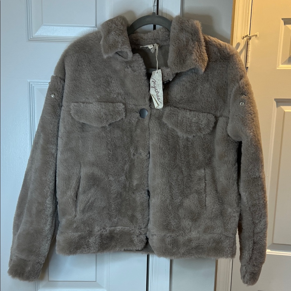 Mystree Faux Fur Jeweled Detail Jacket